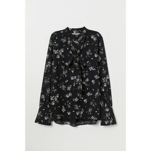 H&M EUC Floral Print Ruffle Collar Blouse Button Down Shirt Size 12 / L